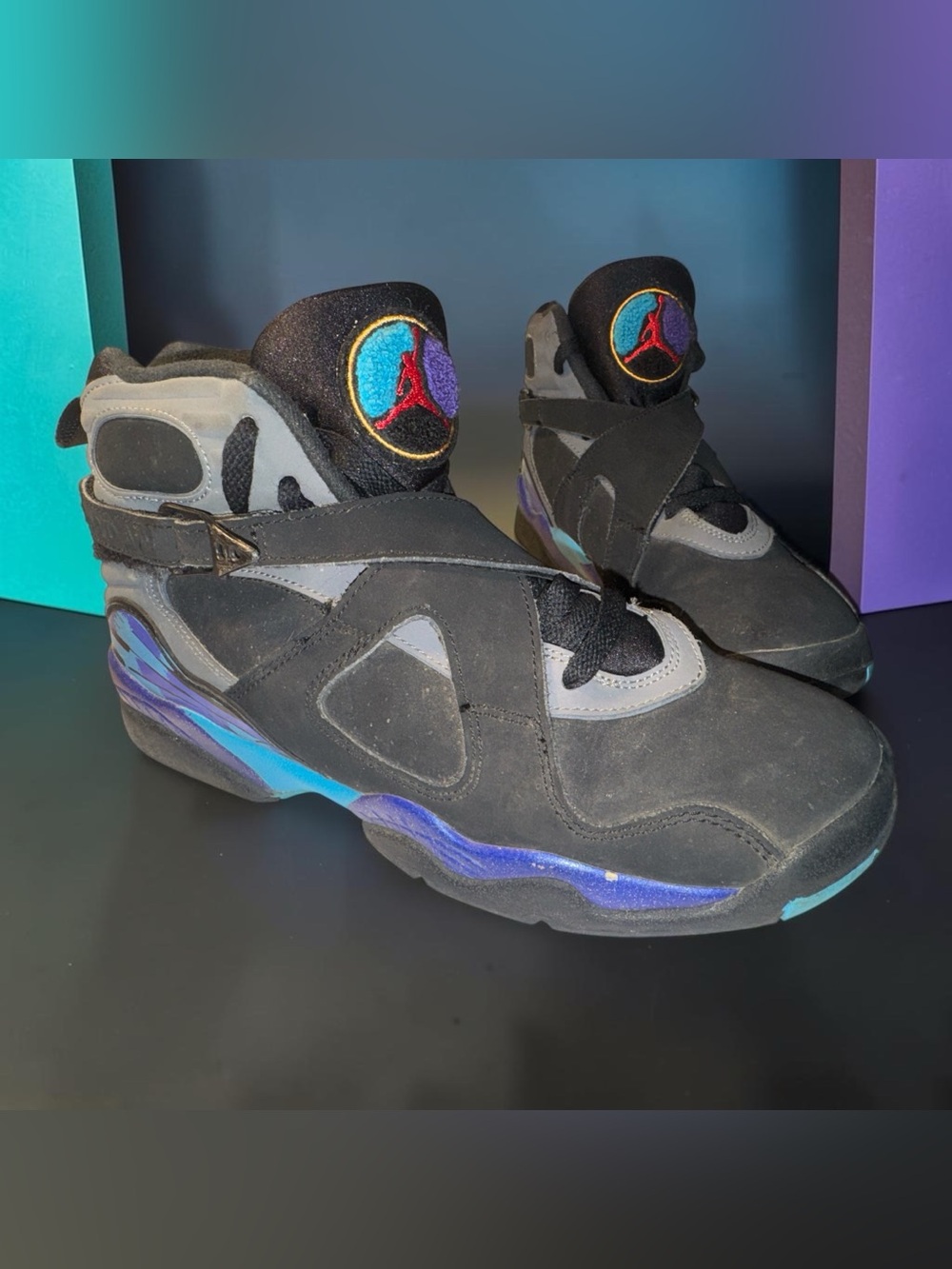 Jordan Kids Black Sneakers with Blue & Purple Accents